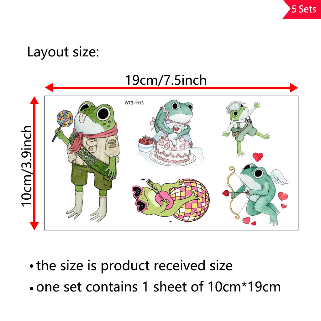 5套 可爱百变青蛙UV DTF水晶标签转印贴纸套装,适用于玻璃罐和空间装饰,物品装饰,自粘,可移除,防水,创意DIY水晶标签转印贴纸,卡通可爱小青蛙贴纸
