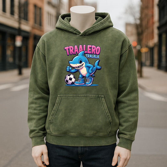 Sudadera con capucha lavada de color verde militar