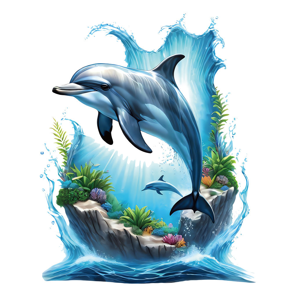 1pc Lifelike dolphin underwater scene stickers, realistic marine mammals with coral reef waves, perfect for ocean-themed decoration, marine art accents, self-adhesive, removable, and waterproof wall decals