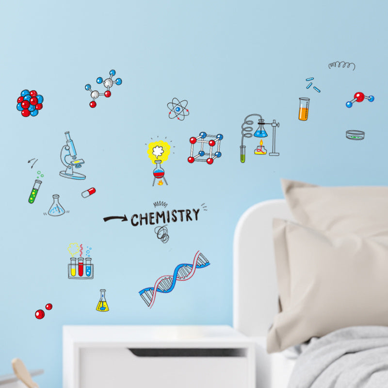 1套 科学风化学实验墙贴,化学仪器与分子结构手绘,风格清新,适合打造学习角落,让墙面尽显科学探索与创意格调。