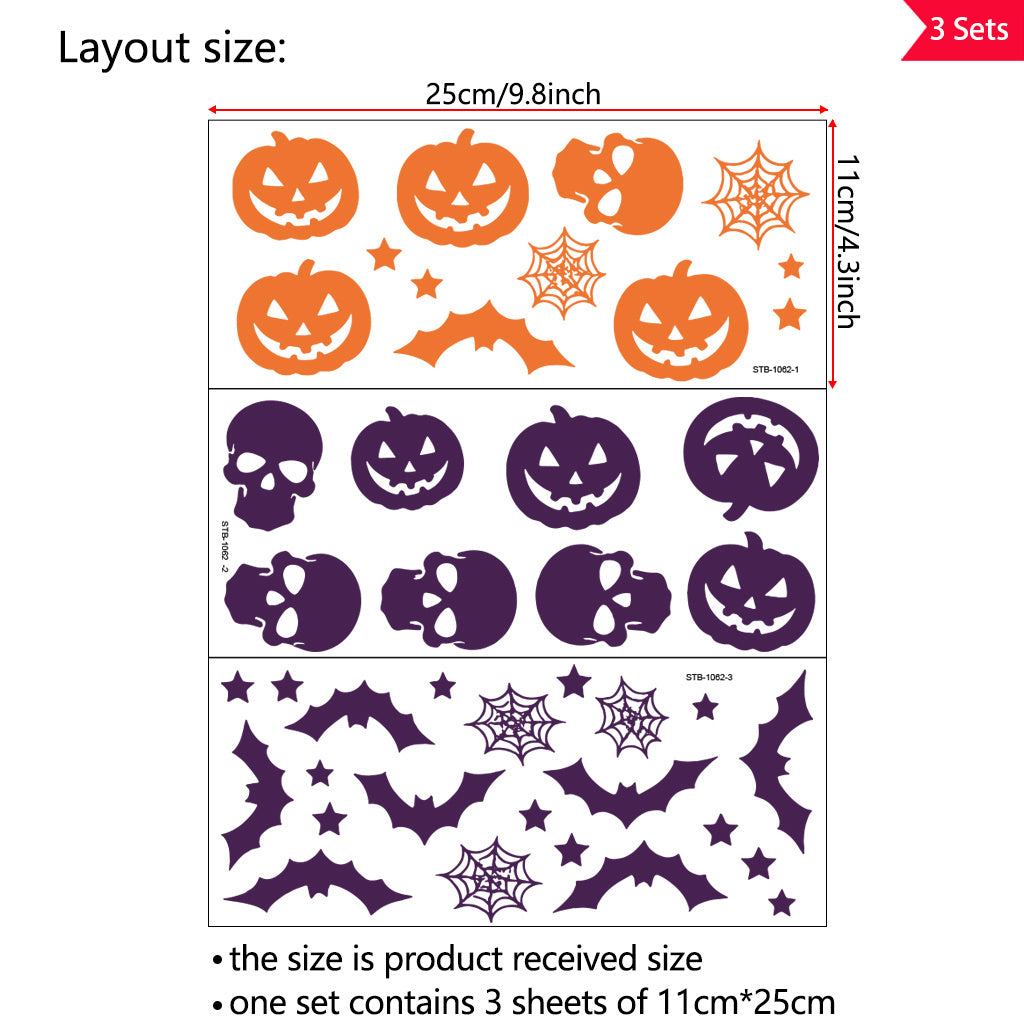 3套万圣节 黄色紫色南瓜骷髅鬼转印水晶贴纸 适用于水杯 金属 玻璃 笔记本水晶贴纸 自粘可拆卸防水创意DIY UV DTF转印贴纸