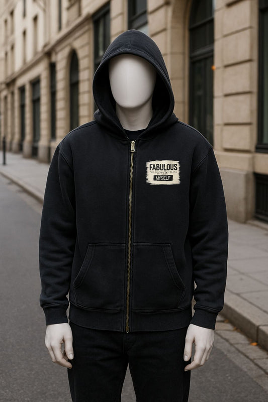 Sudadera negra con capucha y cremallera lavado