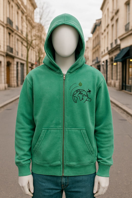 Sudadera verde con capucha y cremallera