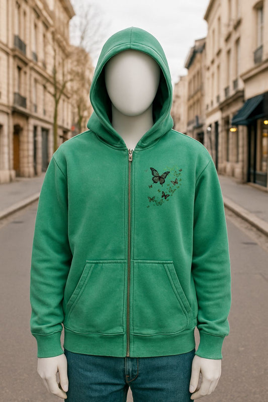 Sudadera verde con capucha y cremallera