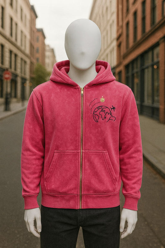 Sudadera con capucha y cremallera de color rojo rosa