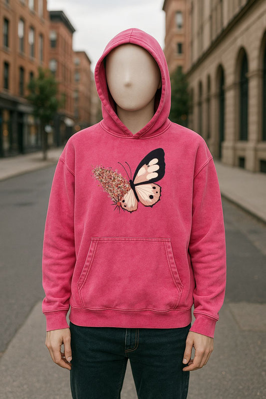 Sudadera con capucha lavada en rojo rosa