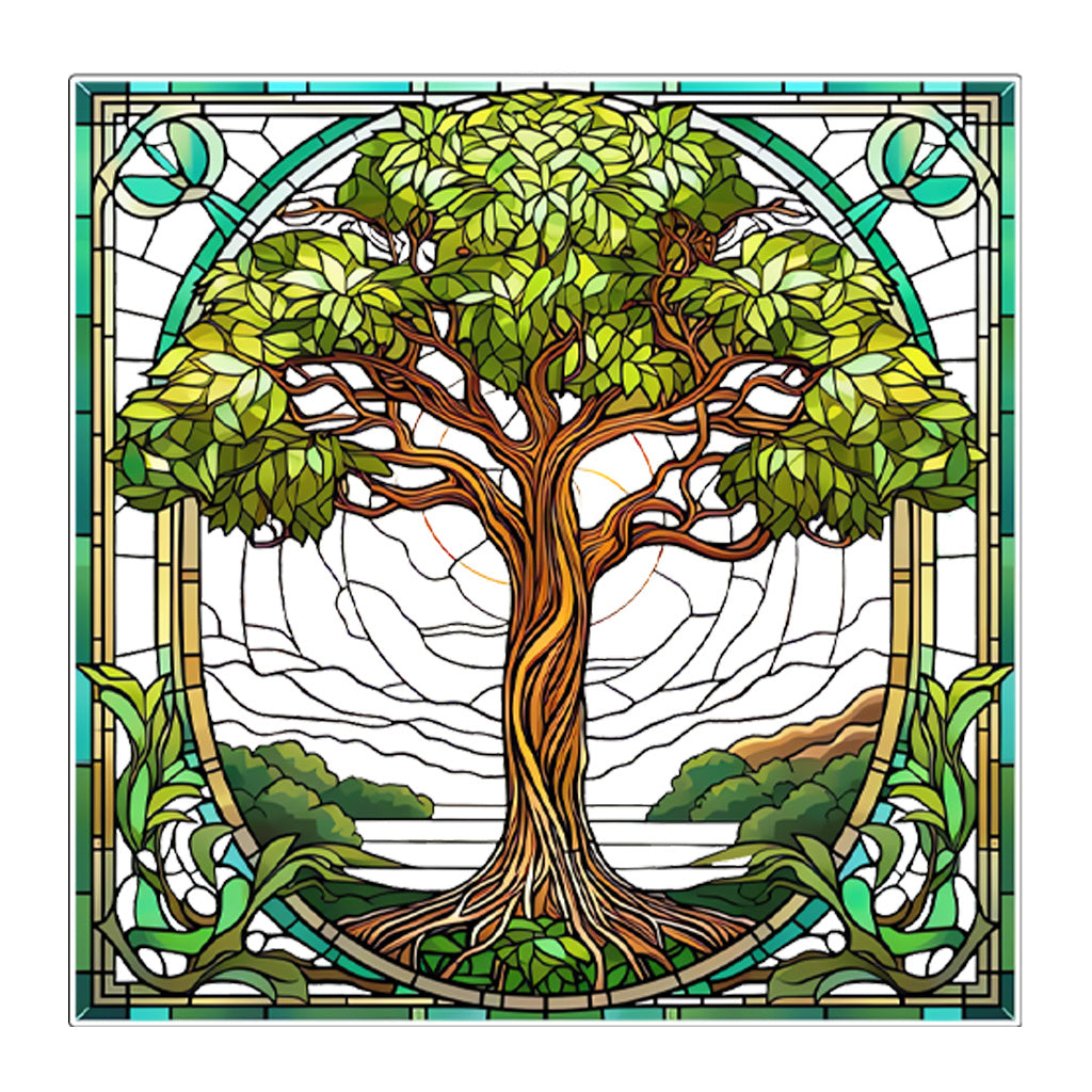 1pc Art Nouveau style stained glass Tree of Life static sticker, exquisite leaf decoration, natural elegance, artistic decoration of eternal plant aesthetics, providing a refined decorative touch with electrostatic glass adhesion.