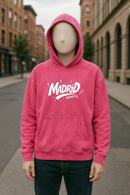 Sudadera con capucha lavada en rojo rosa