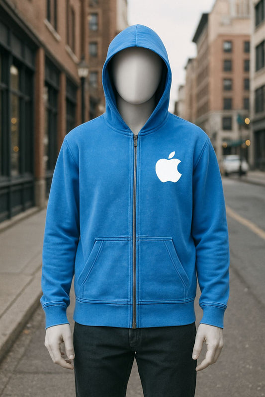 Sudadera azul con capucha y cremallera lavado