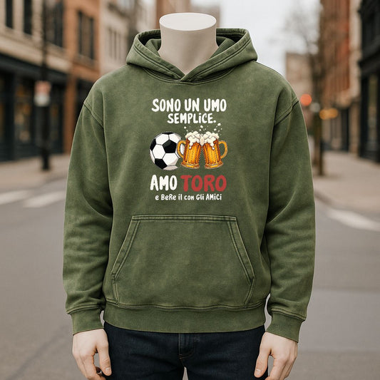 Sudadera con capucha lavada de color verde militar