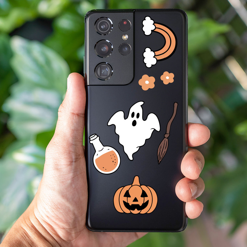 1套 可爱幽灵南瓜头万圣节元素转印水晶贴纸 适用于水杯 笔记本 玻璃 金属等水晶贴纸 自粘防水可拆卸uv dtf创意可爱转印贴纸