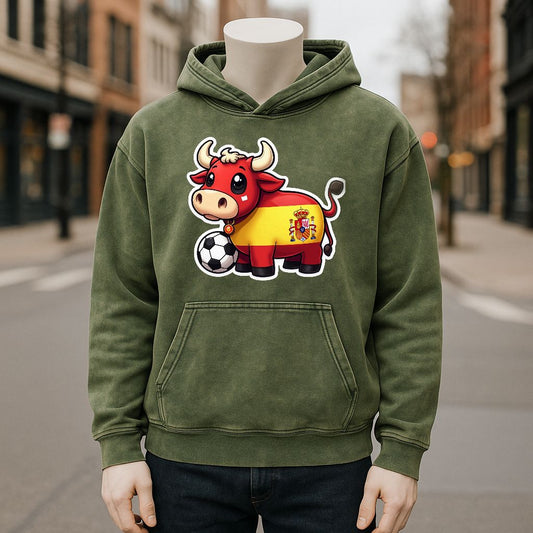 Sudadera con capucha lavada de color verde militar