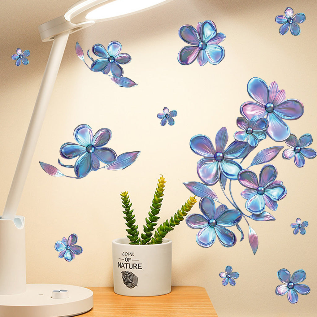 1套 夜光墙贴:幻彩蓝花荧光贴饰,珠光质感花朵叶片组合,夜间散发幽蓝柔光,为居室注入自然浪漫气息,打造沉浸式发光花艺角落,让每一处都如浸在梦幻花境中