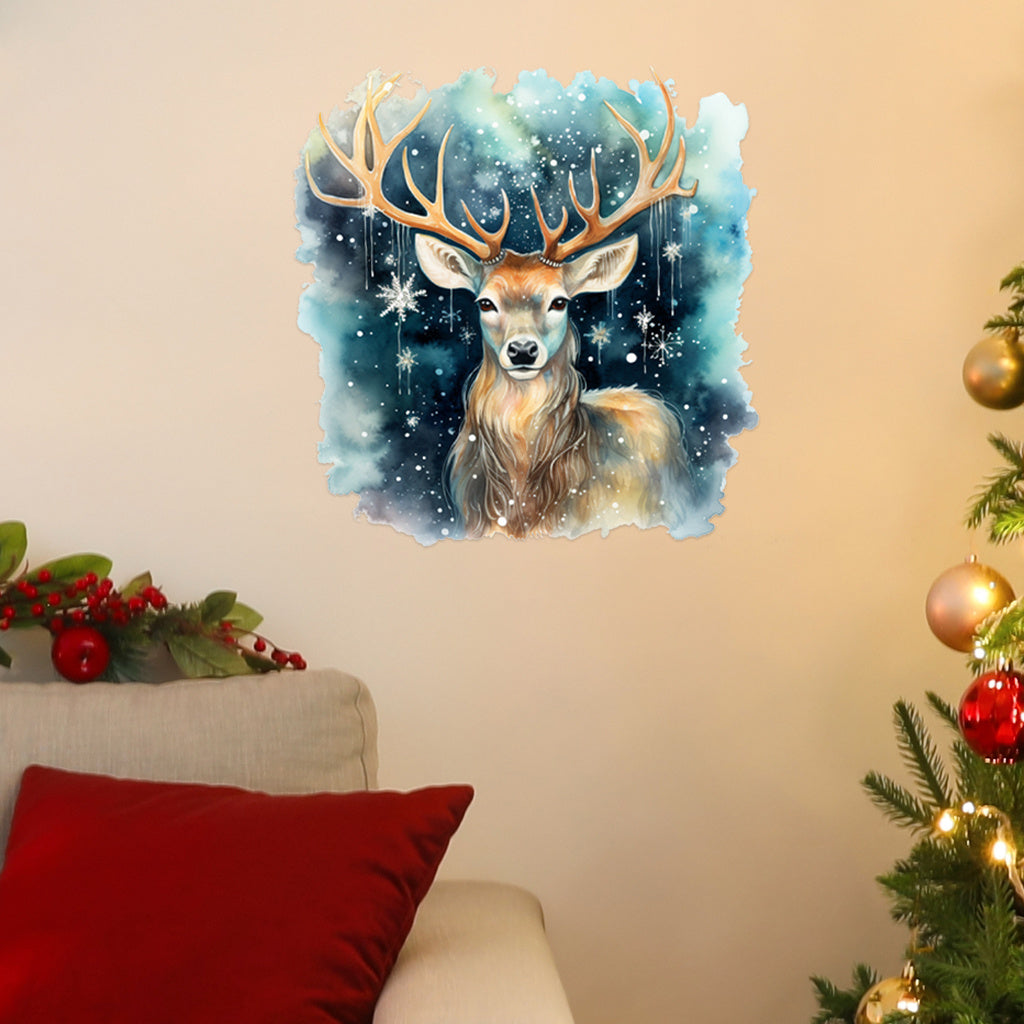 1套 水彩风圣诞麋鹿墙贴,梦幻蓝调麋鹿配雪花,艺术感十足,贴于客厅、书房墙面,为圣诞添雅致氛围,自粘易贴似艺术画作。