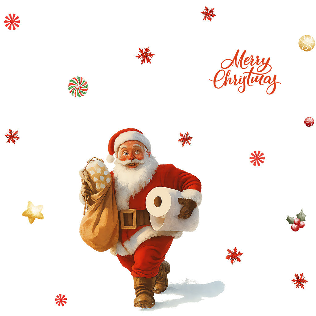 A set of Santa Claus toilet stickers holding gifts and toilet paper, suitable for home decoration, outdoor decoration, glass decoration, etc. Self-adhesive, removable, waterproof, creative DIY stickers.