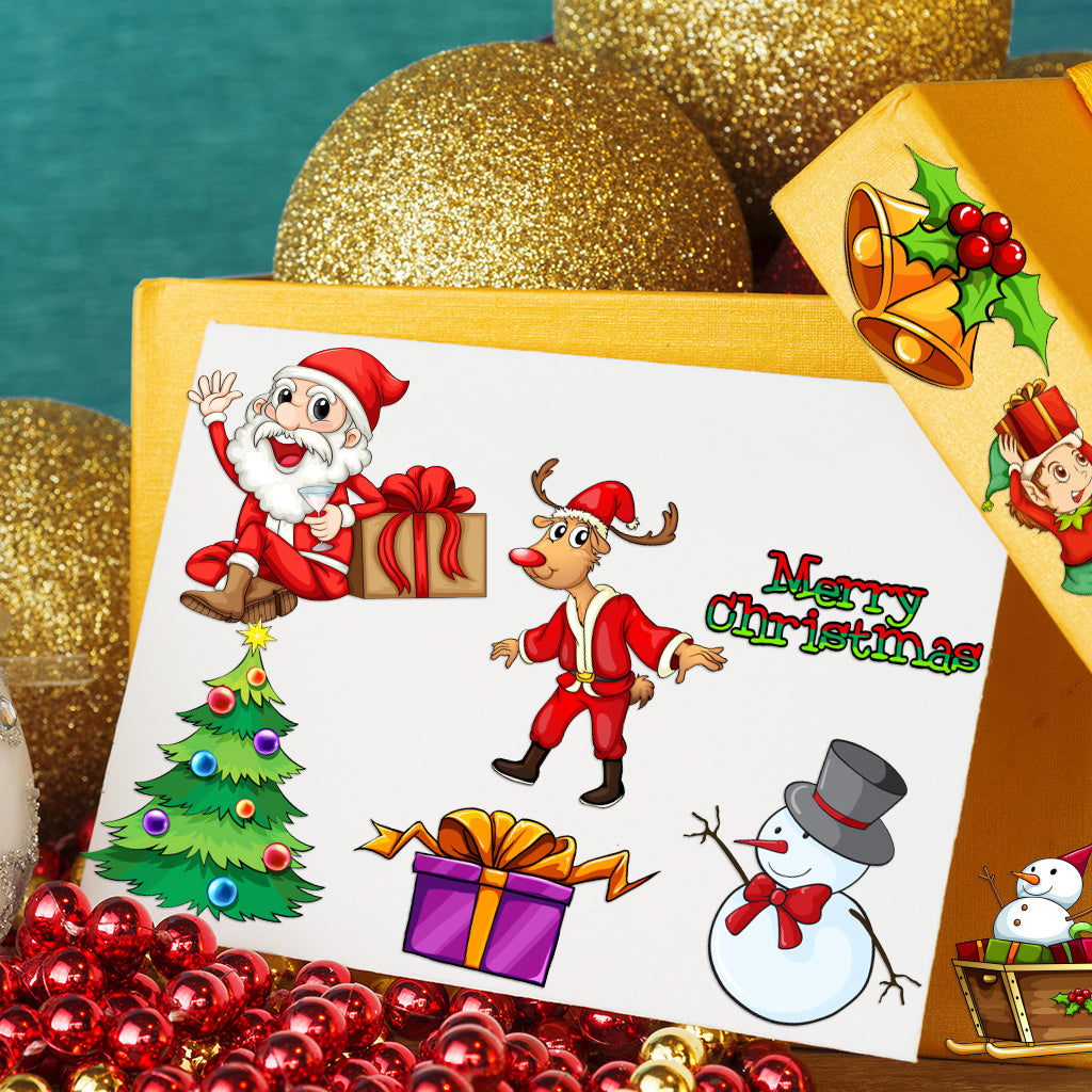 3套 圣诞节狂欢转印水晶标贴纸 UV DTF 转印贴纸 办公室和家用 玻璃杯 咖啡杯 DIY 包裹转移 3D 创意贴纸 自粘防水乙烯基材质