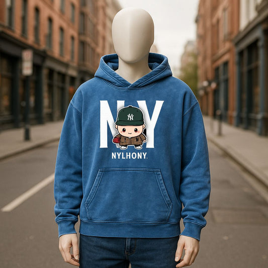 Sudadera con capucha lavada en azul