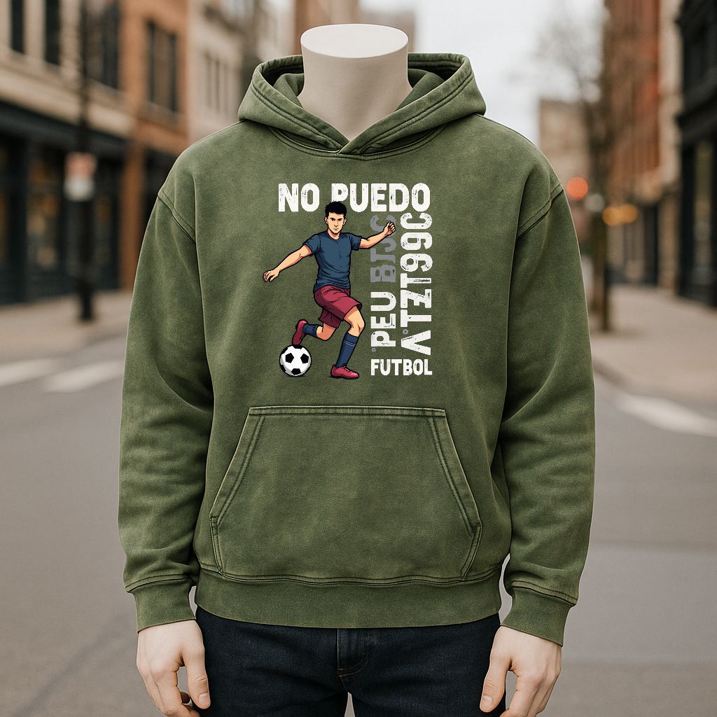 Sudadera con capucha lavada de color verde militar