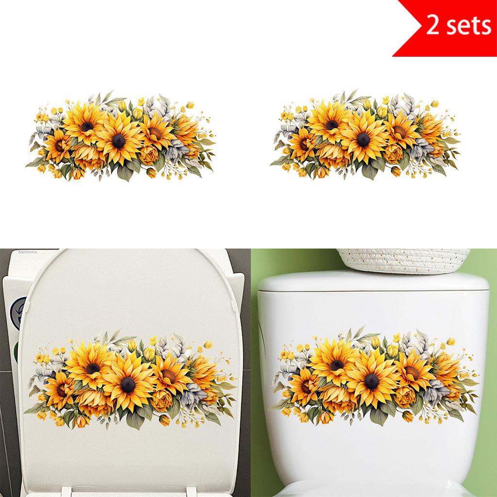2套 向日葵花束马桶贴,明黄向阳花配花叶点缀,为马桶注入活力生机,瞬间点亮卫浴空间,让如厕时刻也如被阳光花海环绕,满是温暖治愈感