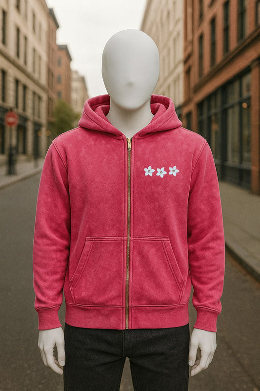 Sudadera con capucha y cremallera de color rojo rosa