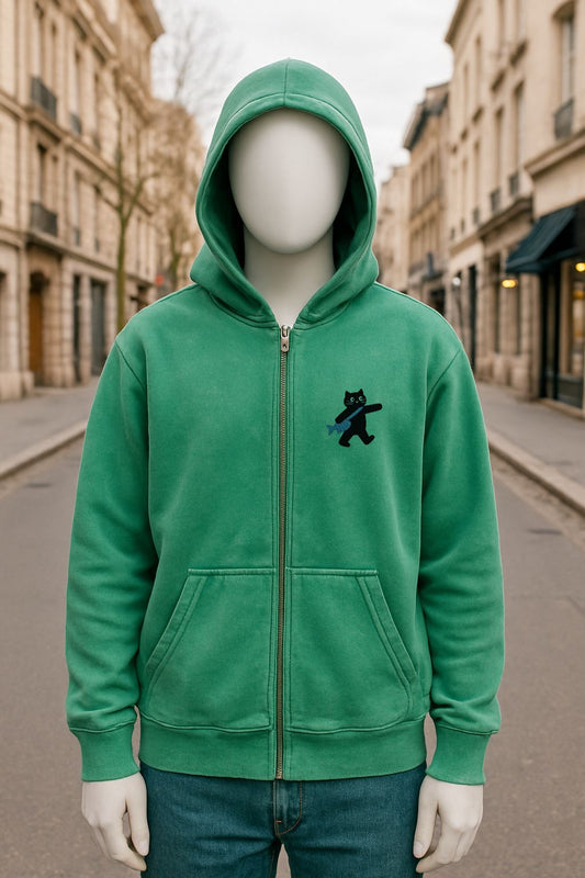 Sudadera verde con capucha y cremallera