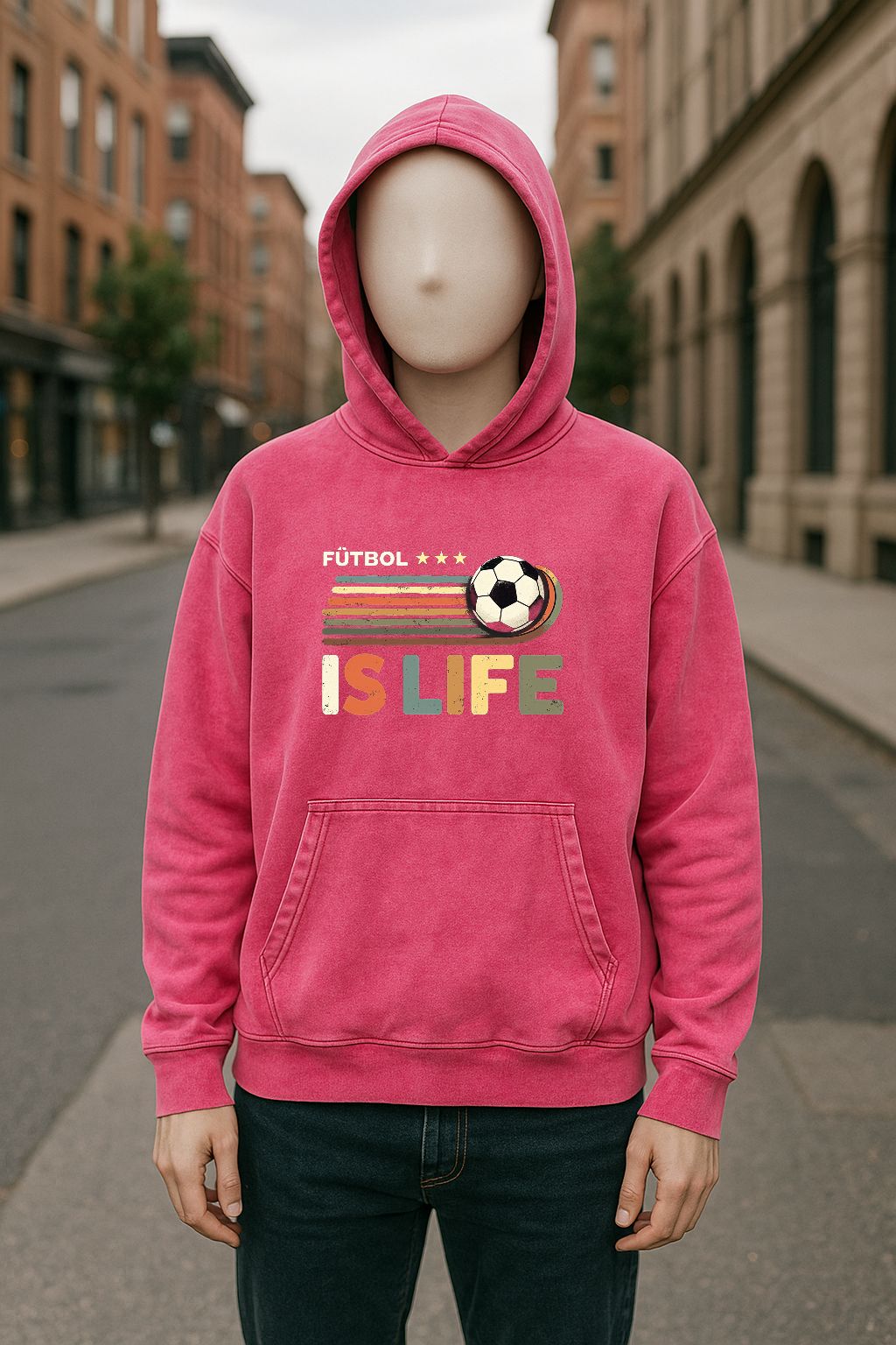 Sudadera con capucha lavada en rojo rosa