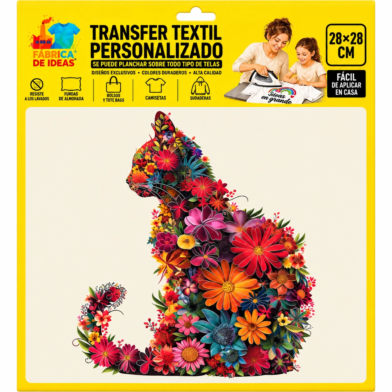 Floral cat textile transfer design