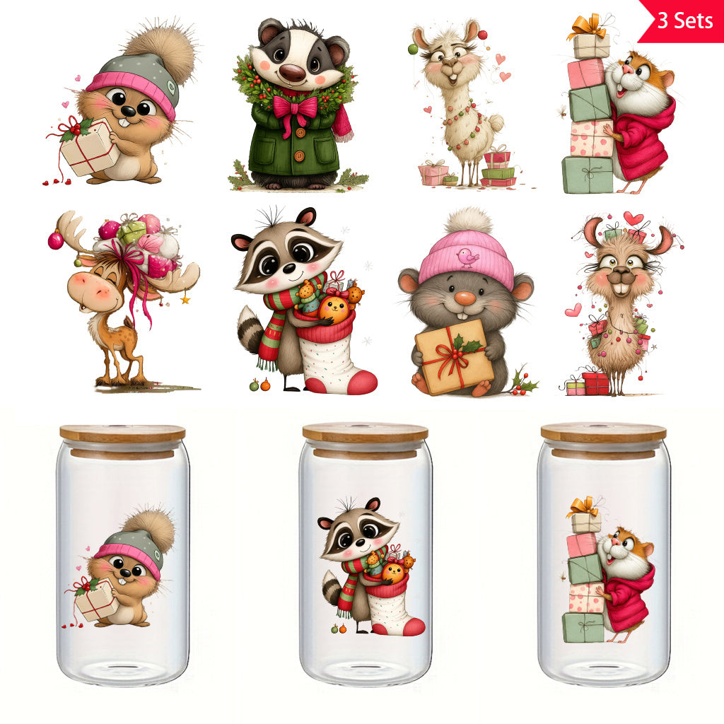 5套 可爱网红 百变 小猫UV DTF水晶标签转印贴纸，适用于礼品盒、瓶子、水杯和手机壳。这是一款创意DIY水晶标签贴纸，用于窗玻璃杯装饰，具有自粘、防水、可拆卸的转印贴纸功能。