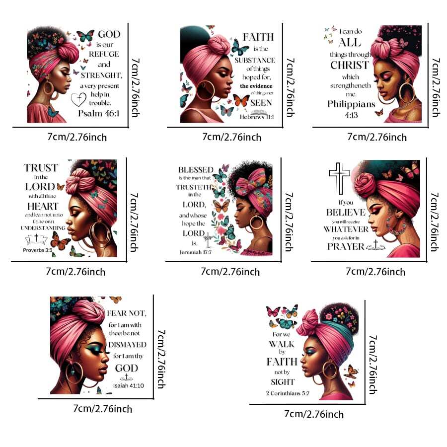 1 set of 8pcs UV DTF Cup Stickers Black Prayer Faith Series Design Series Libbey Glass Cup Waterproof Sticker Pack, Stainless Steel Roller Vinyl Transfer Sticker, Colorful Design Decals, UV DTF, Suitable For Mugs, Refrigerators, Water Cups, Coffee Cups An