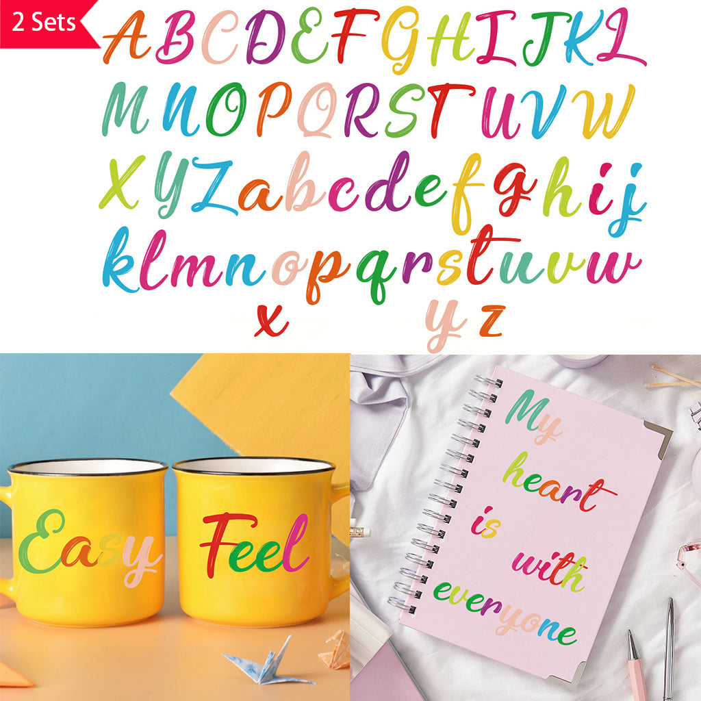 2套 26个彩色英文前卫潮流字母转印水晶标贴纸 自粘防水可拆卸创意DIY UV DTF水晶贴纸 增添生活趣味性与文化艺术氛围性 适用于水杯 玻璃 金属 笔记本等装饰