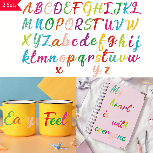 2套 26个彩色英文前卫潮流字母转印水晶标贴纸 自粘防水可拆卸创意DIY UV DTF水晶贴纸 增添生活趣味性与文化艺术氛围性 适用于水杯 玻璃 金属 笔记本等装饰