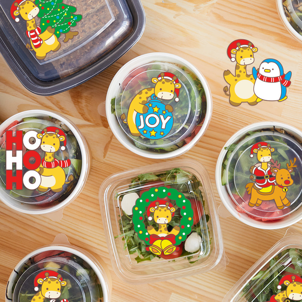 3套 快乐过圣诞可爱卡通长颈鹿转印水晶标贴 适用于水杯 咖啡杯 笔记本装饰等 UV DTF 创意diy贴纸 自粘防水创意diy转印贴纸