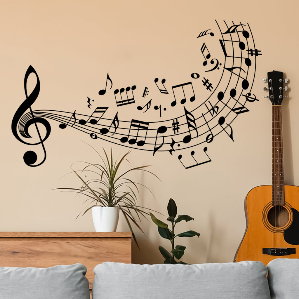 1pc Art music symbol stickers wall decals, flowing treble clefs and various music symbols, perfect for decorating music lovers' spaces, accenting melodies with art, adding an artistic atmosphere