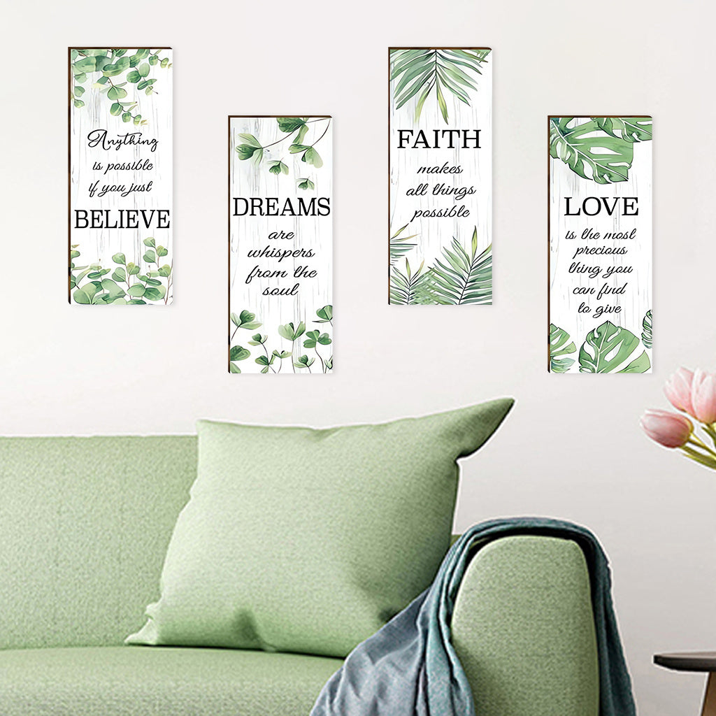4pcs Inspirational Plant Quote Sticker Set - Motivational phrases with vibrant greenery, perfect for enhancing decor and adding a Bohemian artistic touch. Elevates serene aesthetics with self-adhesive wall stickers.
