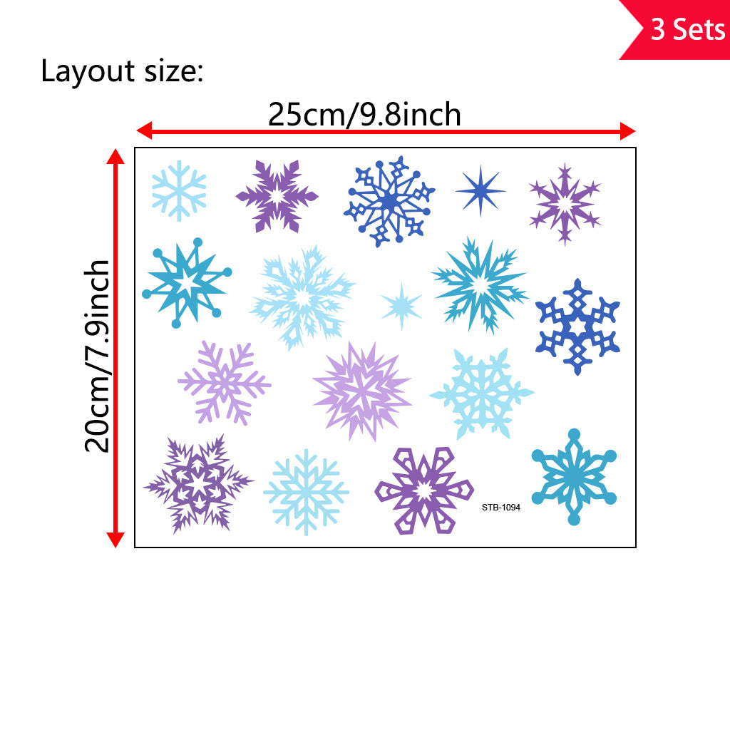 3套 圣诞节 冬日雪花转印水晶标贴纸 UV DTF 转印贴纸 自粘防水时尚贴纸 咖啡杯 马克杯等 圣诞节趣味活力贴纸