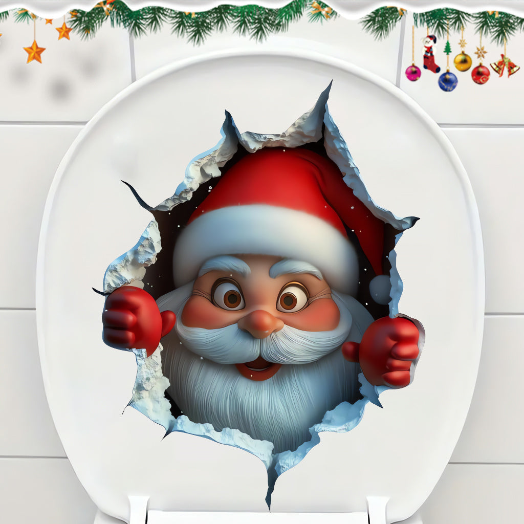 A set of Whimsical 3D Santa Claus Wall Sticker Playful Christmas Design with Breakthrough Effect, Ideal for Adding a Festive, Artistic Vibe to Holiday Home Decor and Seasonal Spaces.Self-adhesive waterproof wall stickers, toilet stickers.
