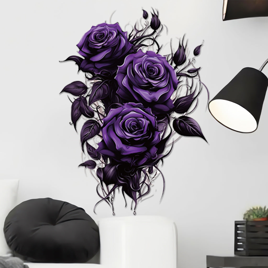1pc Gothic purple rose stickers with dark floral design and exquisite details, perfect for avant-garde decoration, alternative art accents, and enhancing mysterious aesthetics. Self-adhesive and waterproof wall stickers.