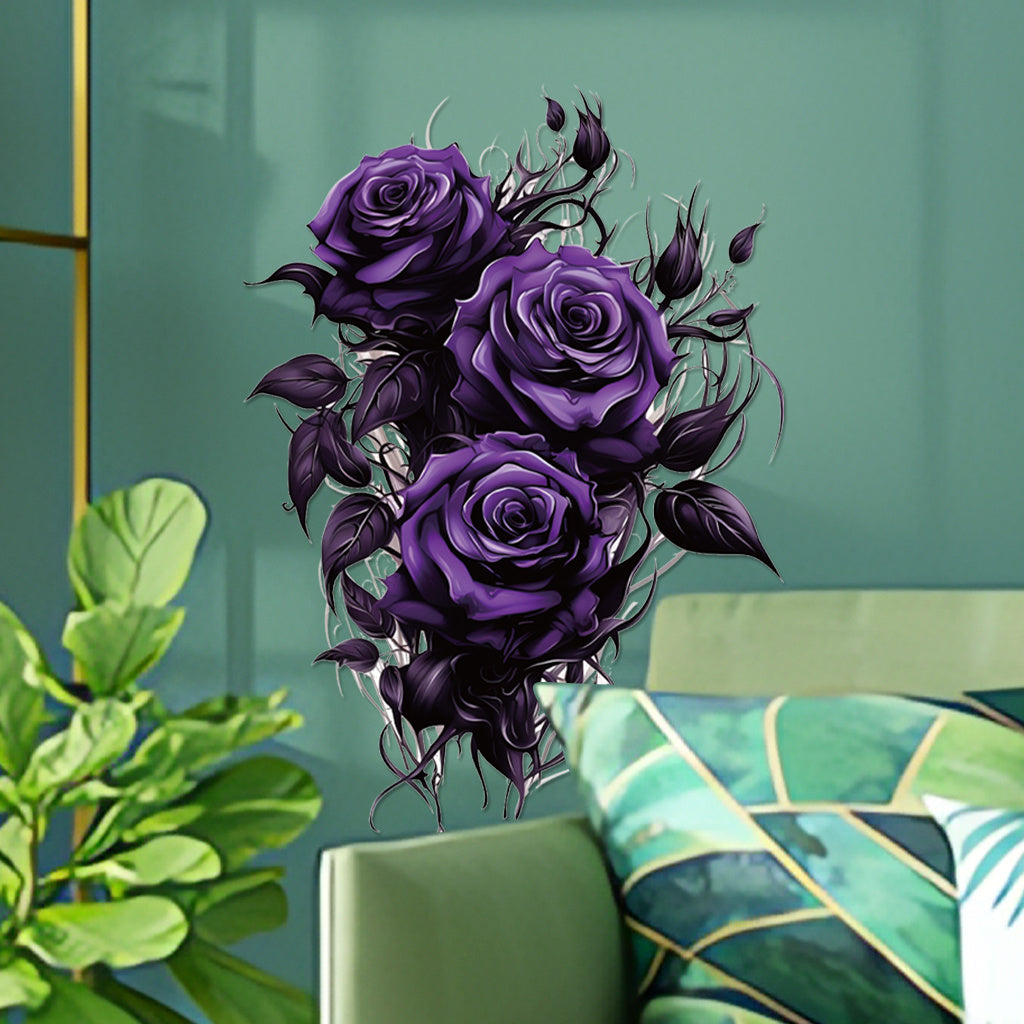 1pc Gothic purple rose stickers with dark floral design and exquisite details, perfect for avant-garde decoration, alternative art accents, and enhancing mysterious aesthetics. Self-adhesive and waterproof wall stickers.
