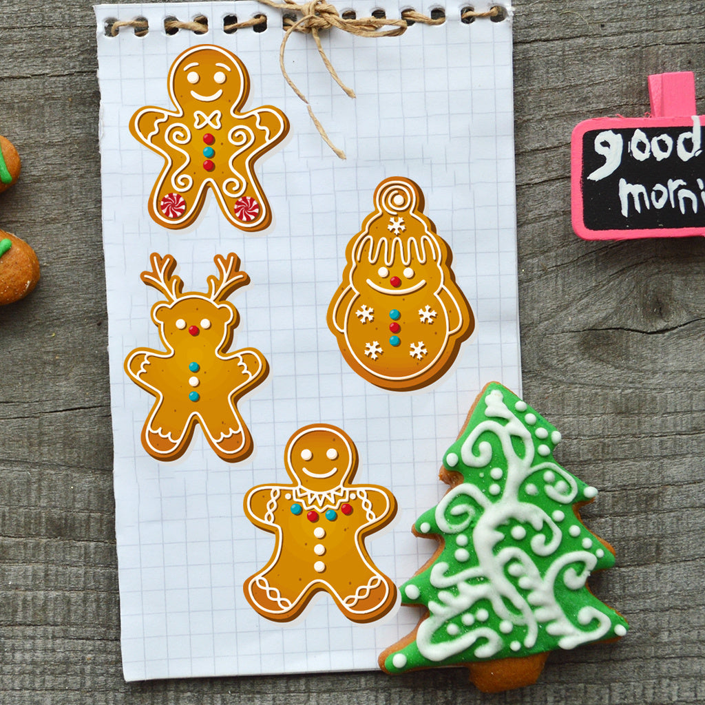 3套 圣诞节可爱姜饼人转移水晶标贴纸 适用于男孩女孩文具 水杯 笔记本装饰 咖啡杯装饰 自粘防水创意DIY UV DTF贴纸 增添节日欢乐氛围与生活趣味性
