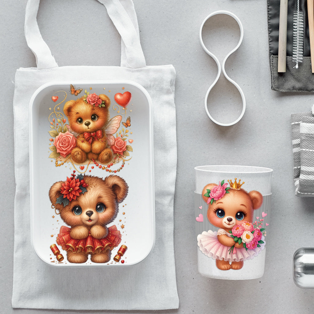 2套 穿裙子的可爱小熊转印水晶标贴纸 适用于笔记本 水杯 储物柜等装饰 自粘防水DIY贴纸 可爱美学贴纸，适合女士、女孩、派对、杯子配件