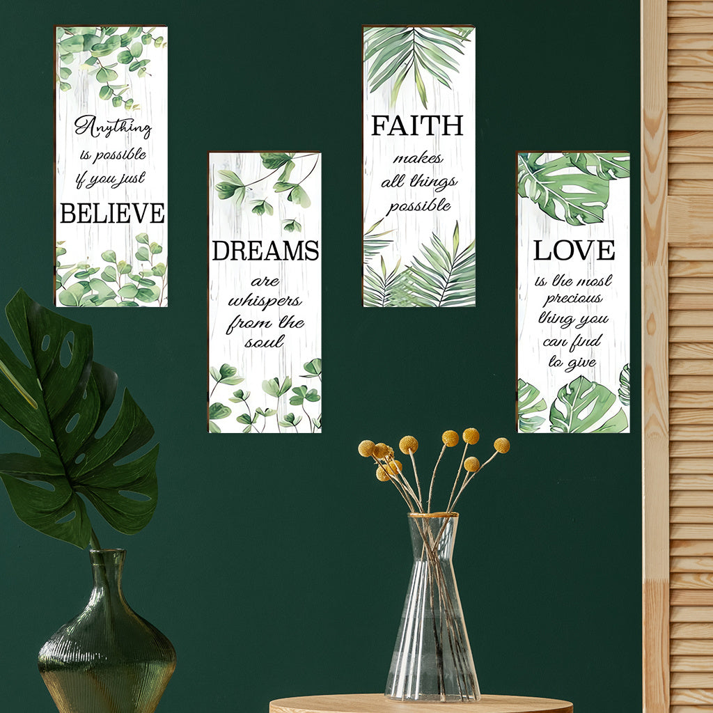 4pcs Inspirational Plant Quote Sticker Set - Motivational phrases with vibrant greenery, perfect for enhancing decor and adding a Bohemian artistic touch. Elevates serene aesthetics with self-adhesive wall stickers.