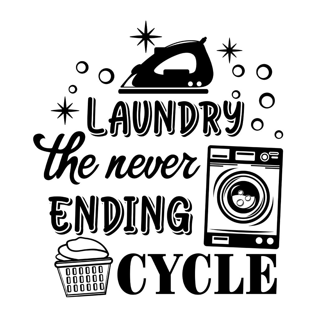 1pc Humorous laundry quote sticker 'Laundry: The Endless Cycle, ' featuring retro appliance designs, perfect for laundry room decor, home organization accents, and adding a touch of playful aesthetics.