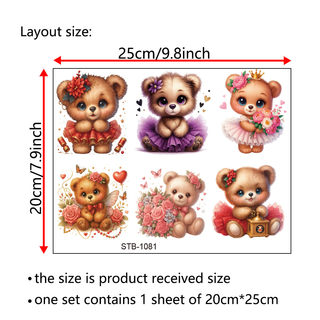 2套 穿裙子的可爱小熊转印水晶标贴纸 适用于笔记本 水杯 储物柜等装饰 自粘防水DIY贴纸 可爱美学贴纸，适合女士、女孩、派对、杯子配件