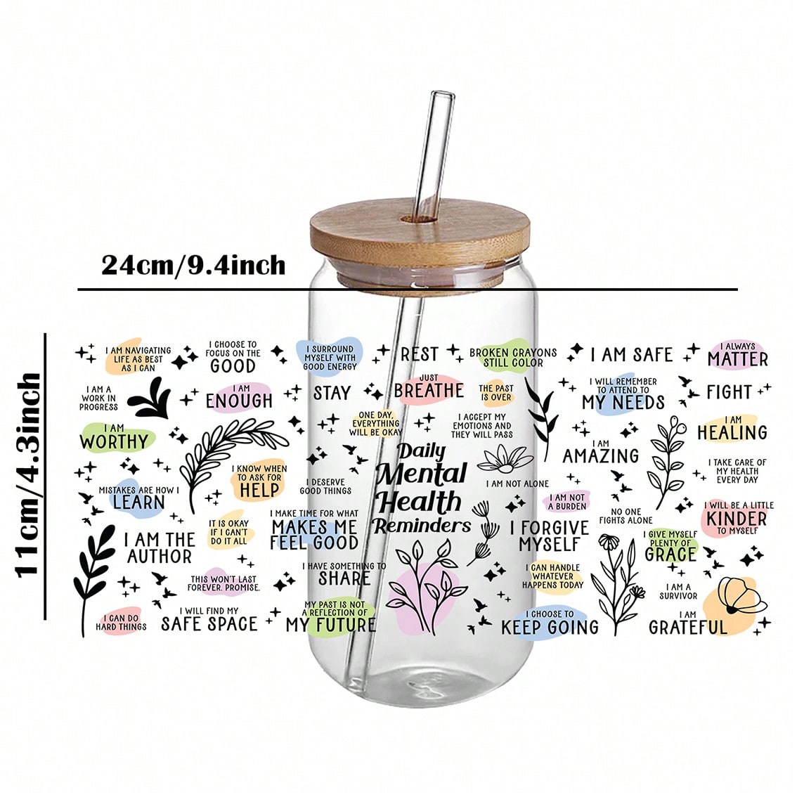 5pcs/Set Mental Health Theme UV DTF Cup Wraps, Waterproof Self-Adhesive Stickers For Mugs, Water Bottles, 16oz Glass Can Wraps, 3D Crystal Label, DIY Crafts