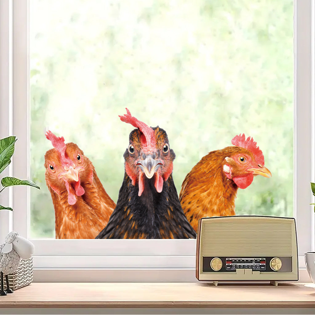 2pcs Whimsical and quirky farm three-chicken stickers, lively poultry portrait designs, perfect for rustic farm decorations, countryside-style art, chic aesthetic accents, self-adhesive, removable, waterproof wall stickers, toilet stickers