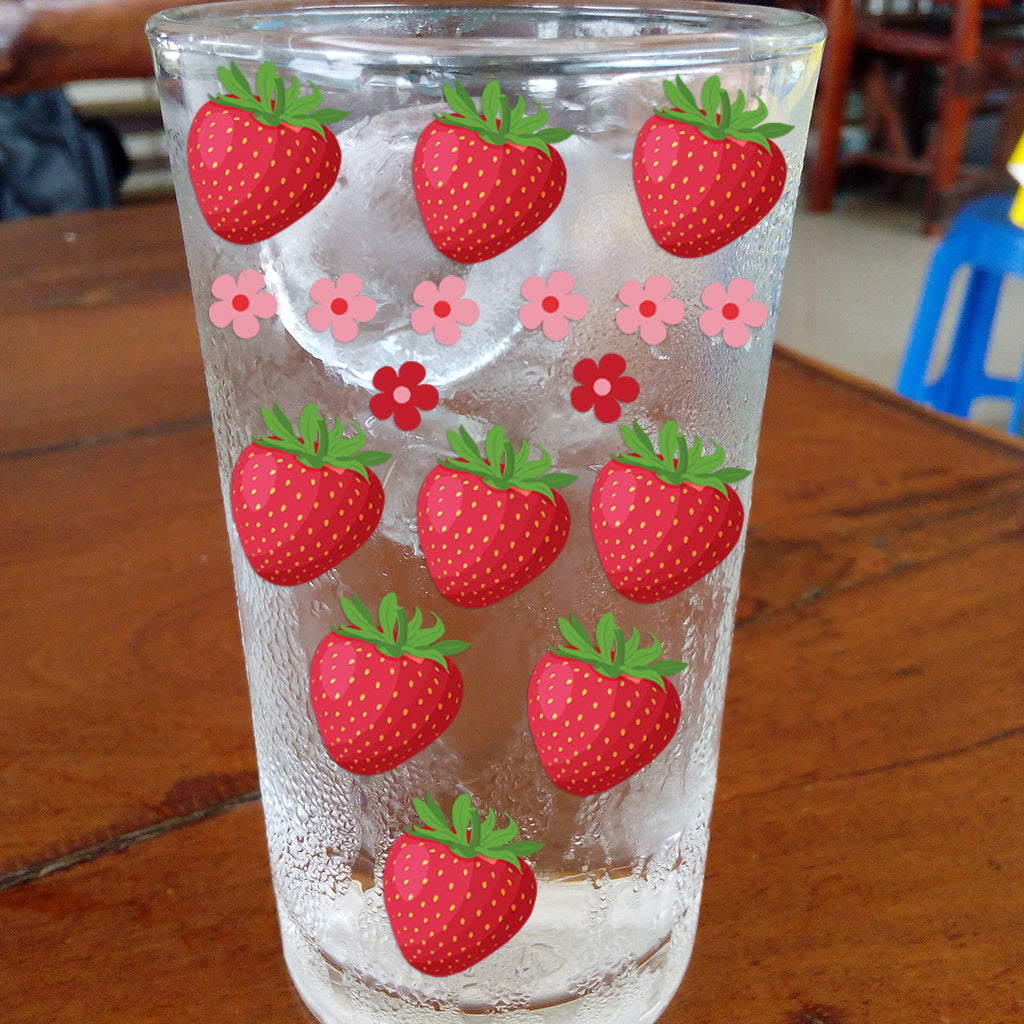 3套 可爱草莓图案设计、UV DTF 杯子贴纸、防水贴纸包，用于装饰杯子、电脑、瓶子、学习用品等装饰、工艺品、DIY 艺术用品转水晶标贴纸 适合女孩 节日 派对装饰