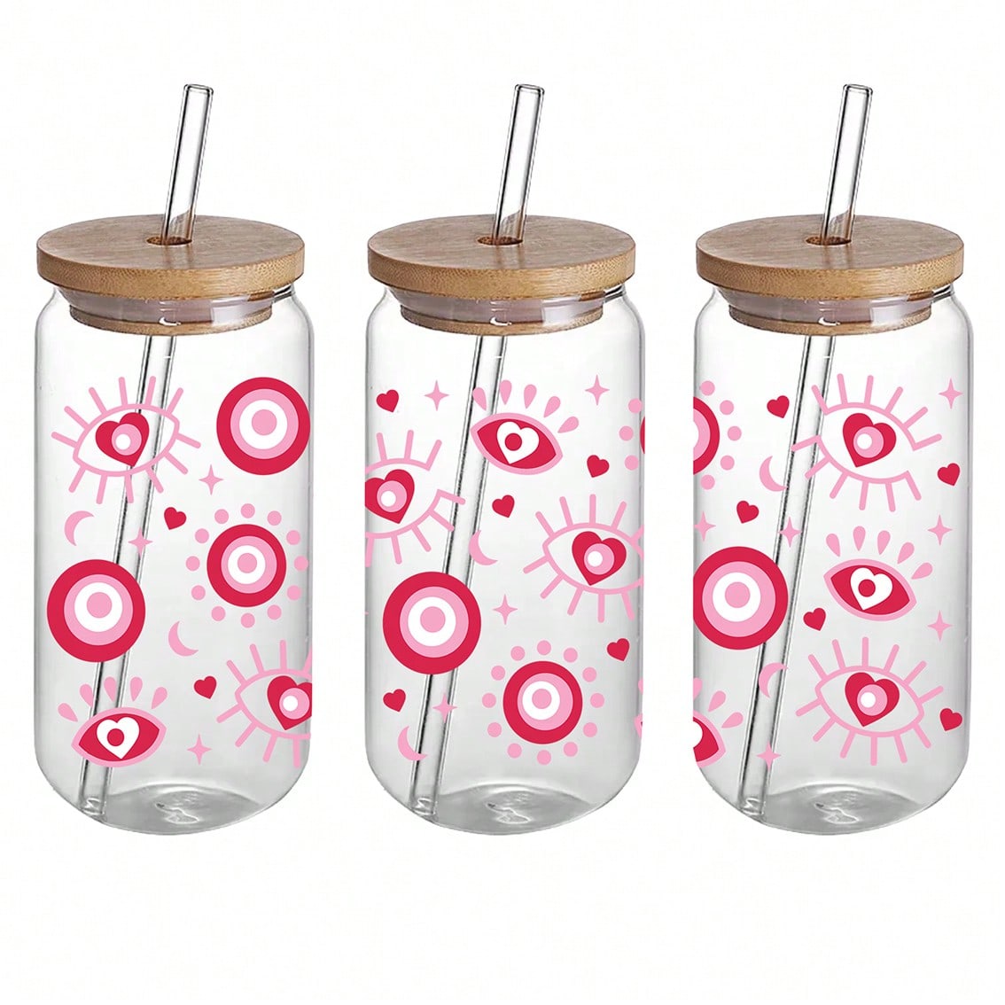 1 set of 5pcs Lucky Pink Blue Eye UV DTF Transfer Printing Waterproof Self-Adhesive Stickers For Mug Water Bottle Cup, DTF Transfer Sticker For 16 OZ Glass Can Wrap, 3d Crystal Label Waterproof And Scratch Resistant, DIY Wrap Transfer Sticker Glass Cup St