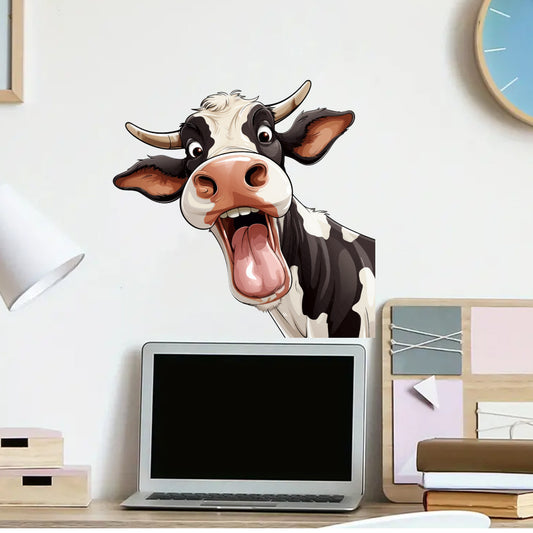 1pc Funny cartoon cow stickers, self-adhesive wall decals featuring humorous farm animal designs with playful expressions. Suitable for home decoration, outdoor decoration, glass decoration, etc. Waterproof and removable wall stickers.