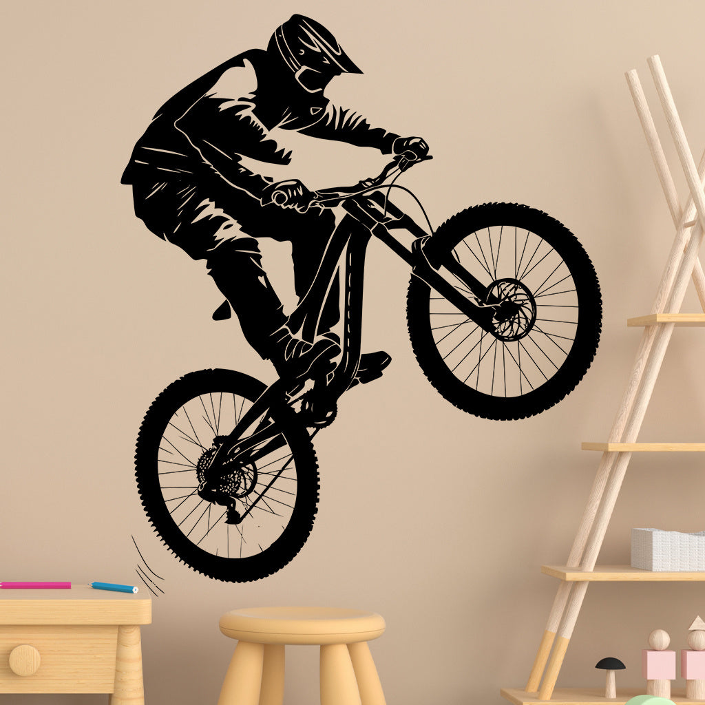 2pcs Dynamic Mountain Bike Silhouette Sticker, Perfect for Adventure Enthusiasts, Outdoor Decor, Enhances Vibrant Aesthetics, Self-adhesive, Removable, Waterproof Wall Sticker