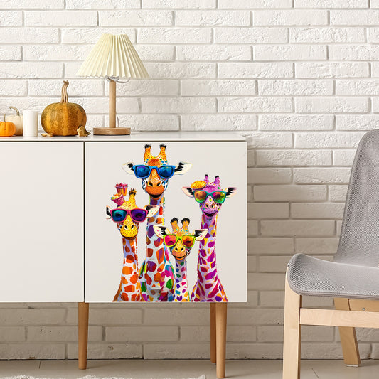 1pc A vibrant and quirky colorful giraffe sticker, wearing sunglasses, with an artistic and whimsical design. Perfect for fun decoration and adding lively aesthetics. Self-adhesive and removable creative wall sticker.